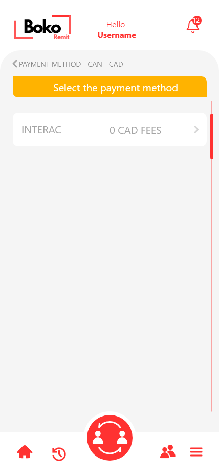 14 - Boko -Deposit-withdrawal-Flash Send – Choose the payment Method - CAD